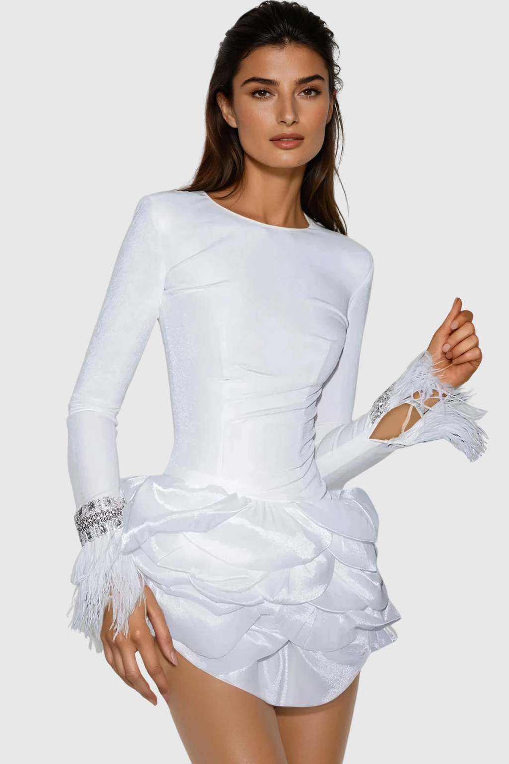 Dayo Fringe Crystal Mini Dress In White