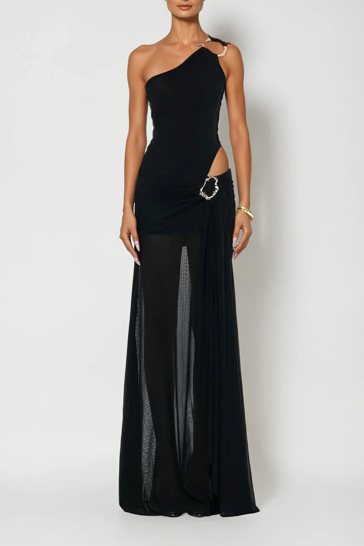Dazbog One Shoulder Cutout Asymmetric Maxi Dress