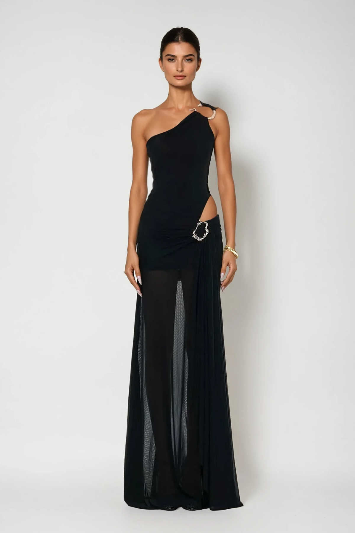 Dazbog One Shoulder Cutout Asymmetric Maxi Dress