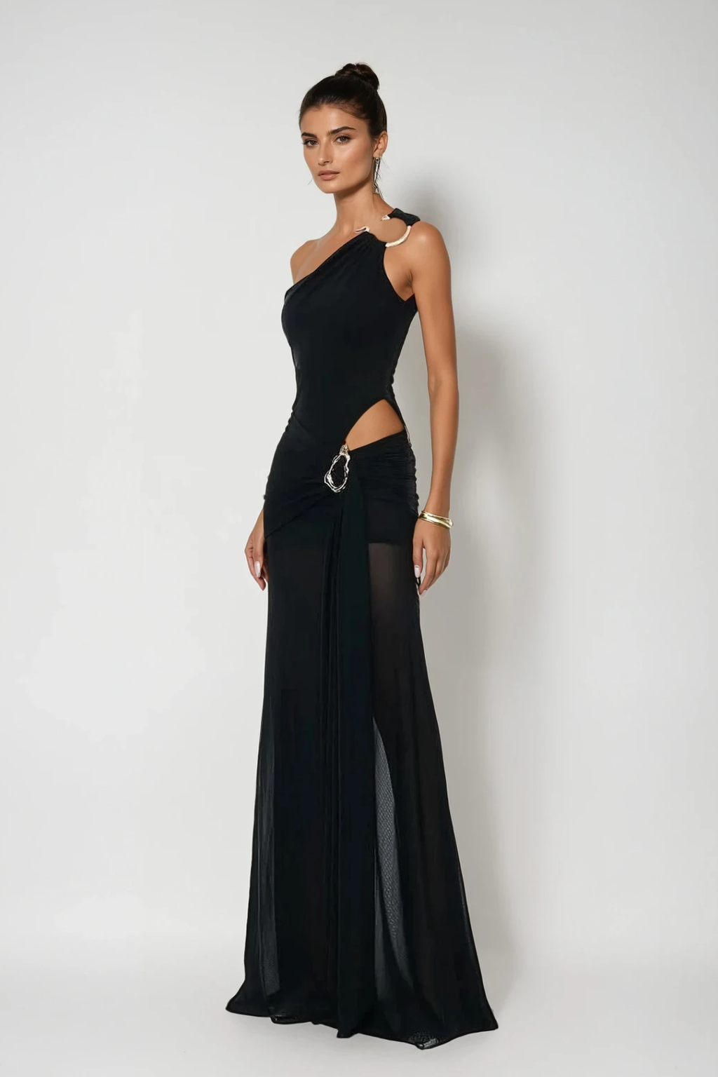 Dazbog One Shoulder Cutout Asymmetric Maxi Dress