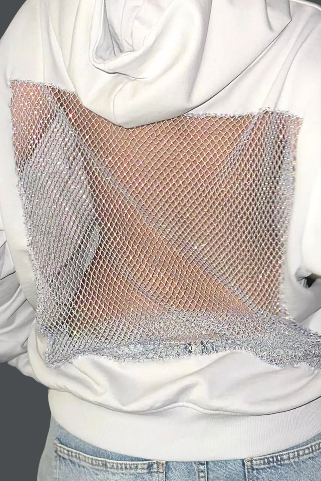 Dazhbog Hooded Rhinestone Mesh Top In White