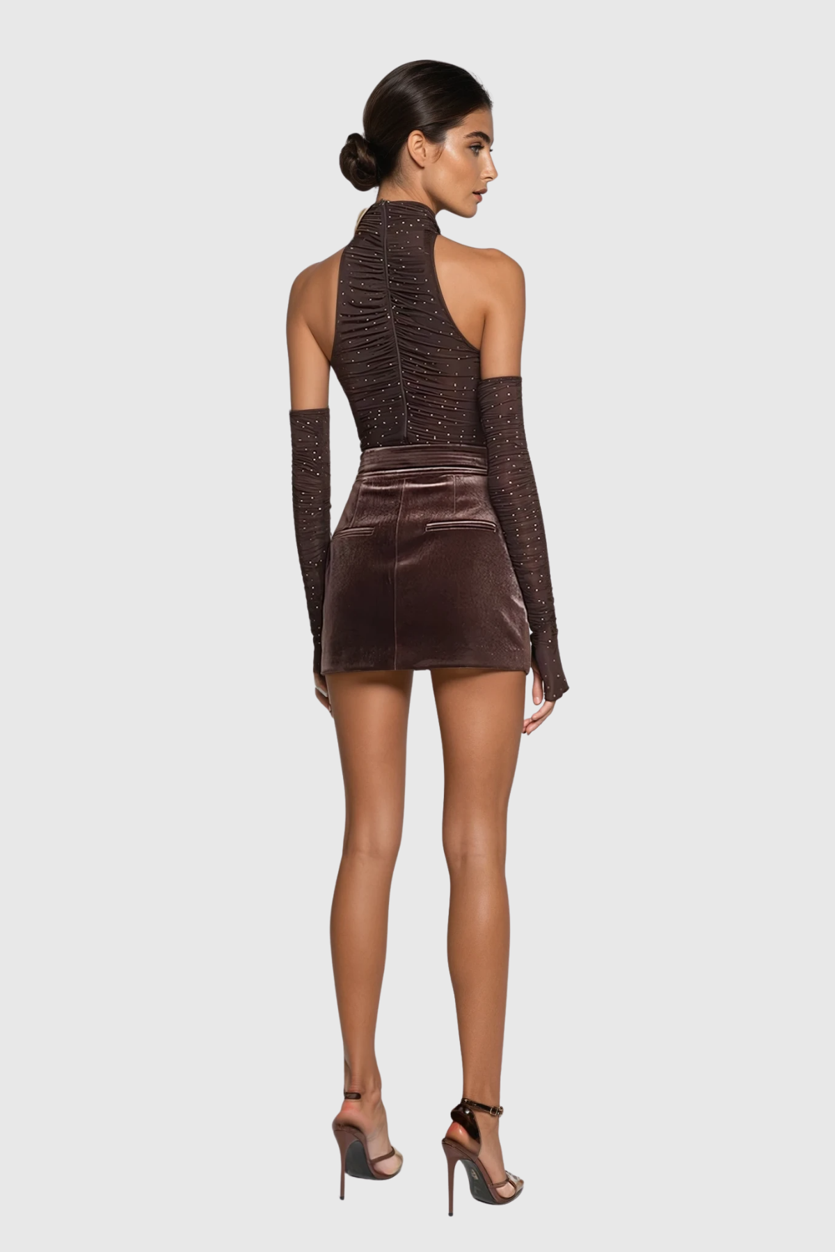 Deann Halter Neck Rhinestone Skirt Set