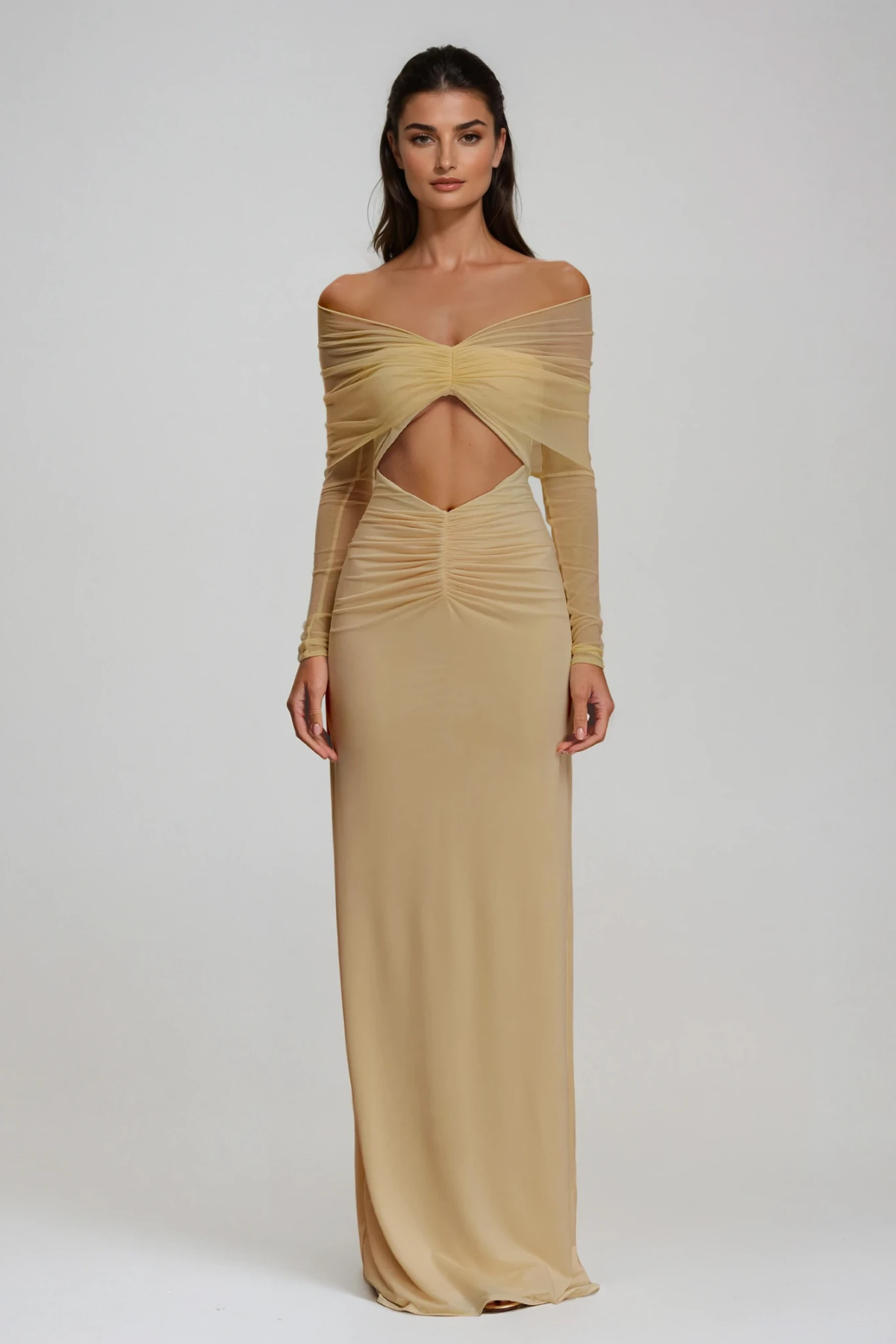 Deanna Off Shoulder Cutout Ruch Maxi Dress