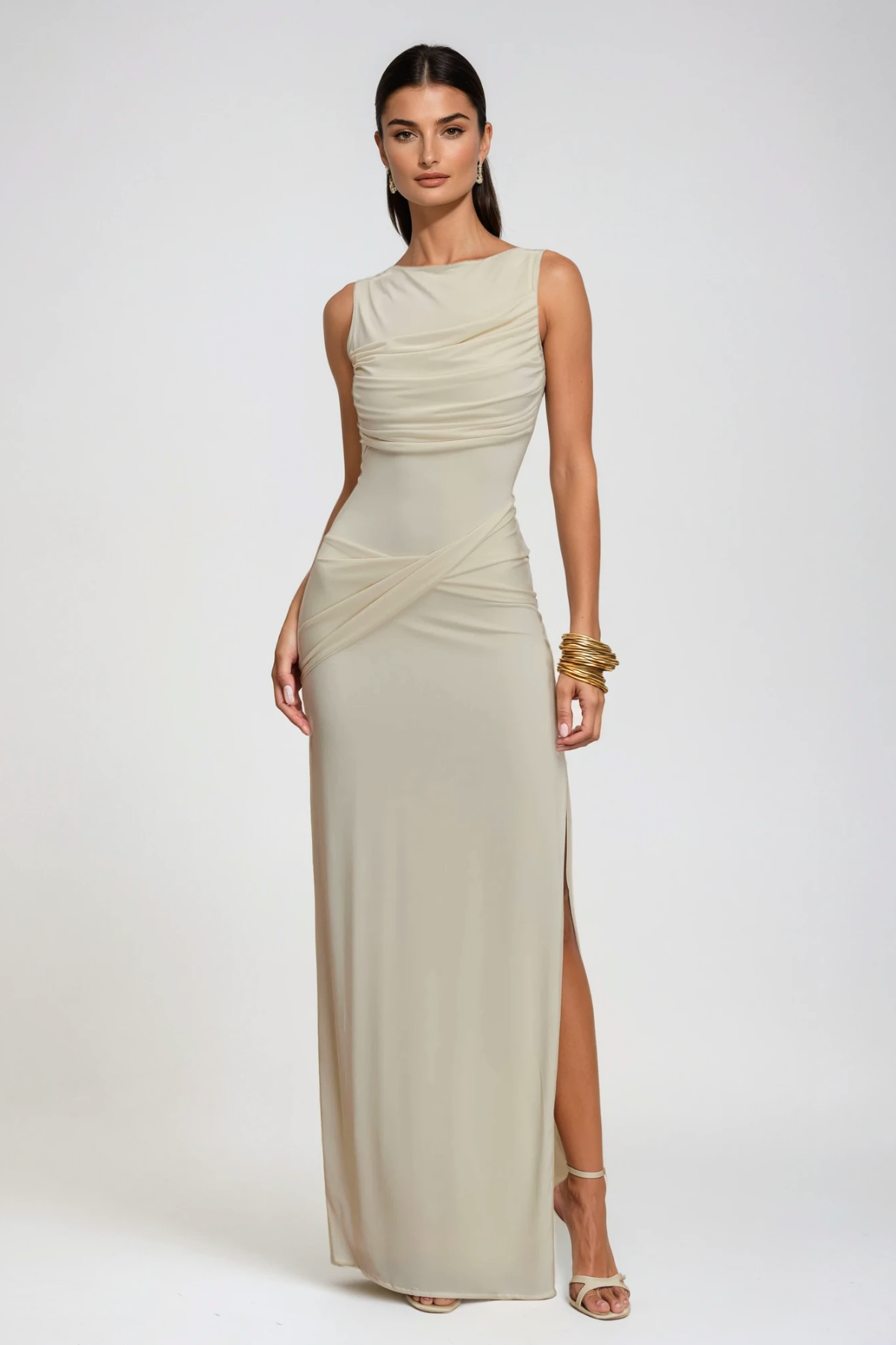 Deanne Sleeveless High Split Maxi Dress In White