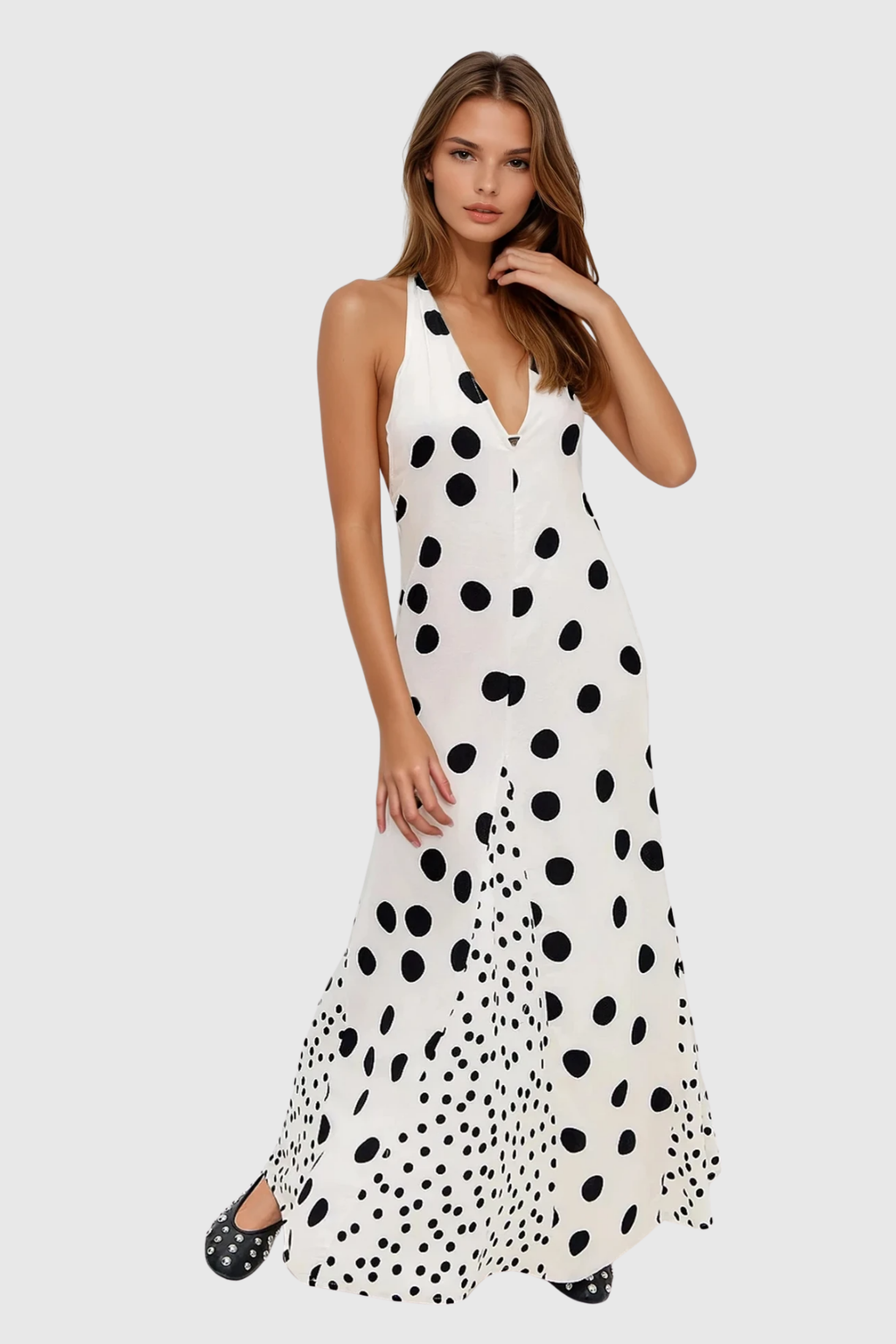 Debbora Halter Neck Dot Maxi Dress