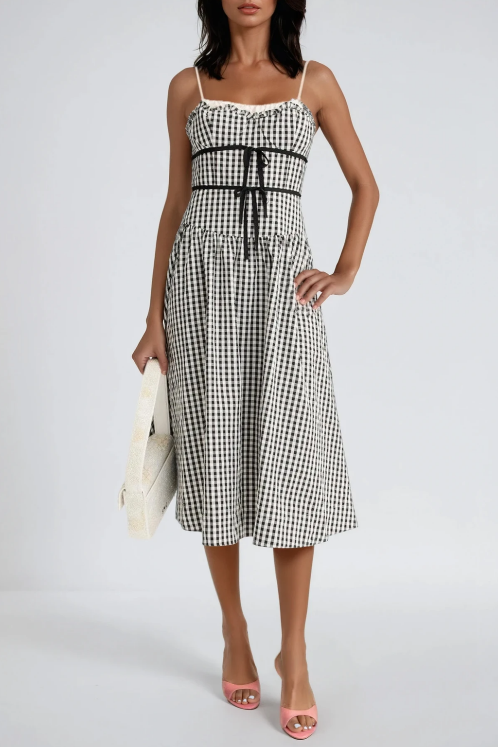 Debby Spaghetti Grid Midi Dress