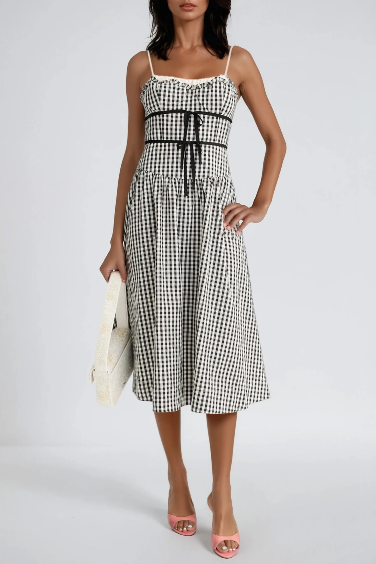 Debby Spaghetti Grid Midi Dress