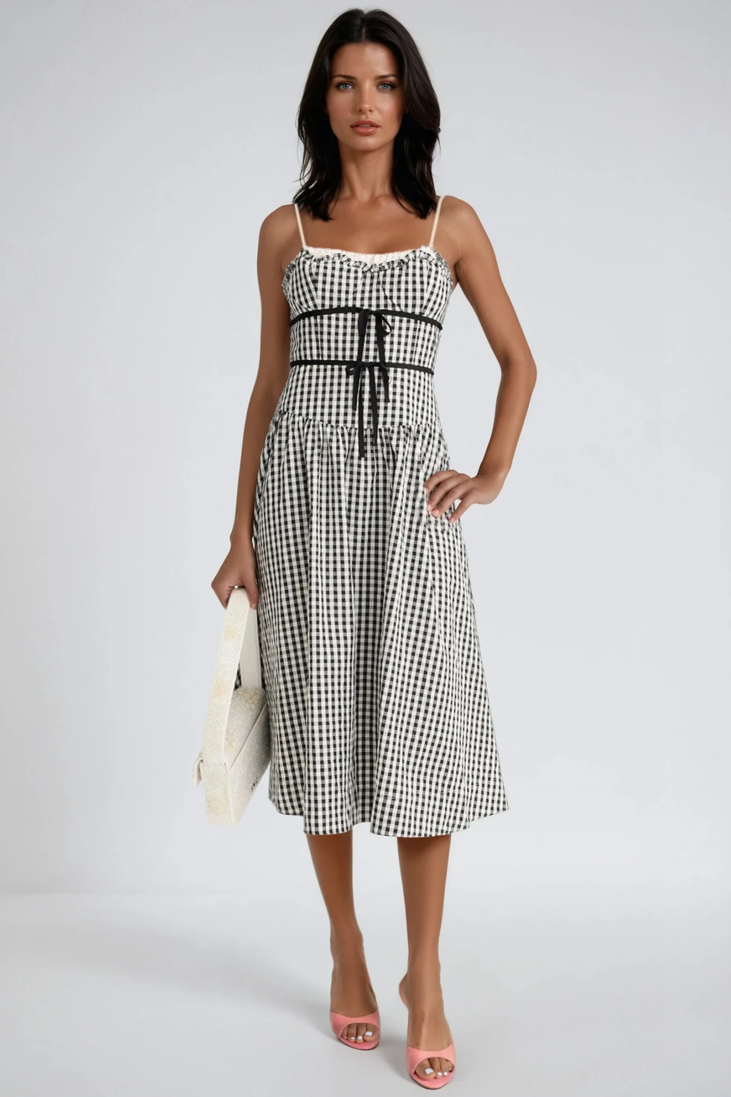 Debby Spaghetti Grid Midi Dress