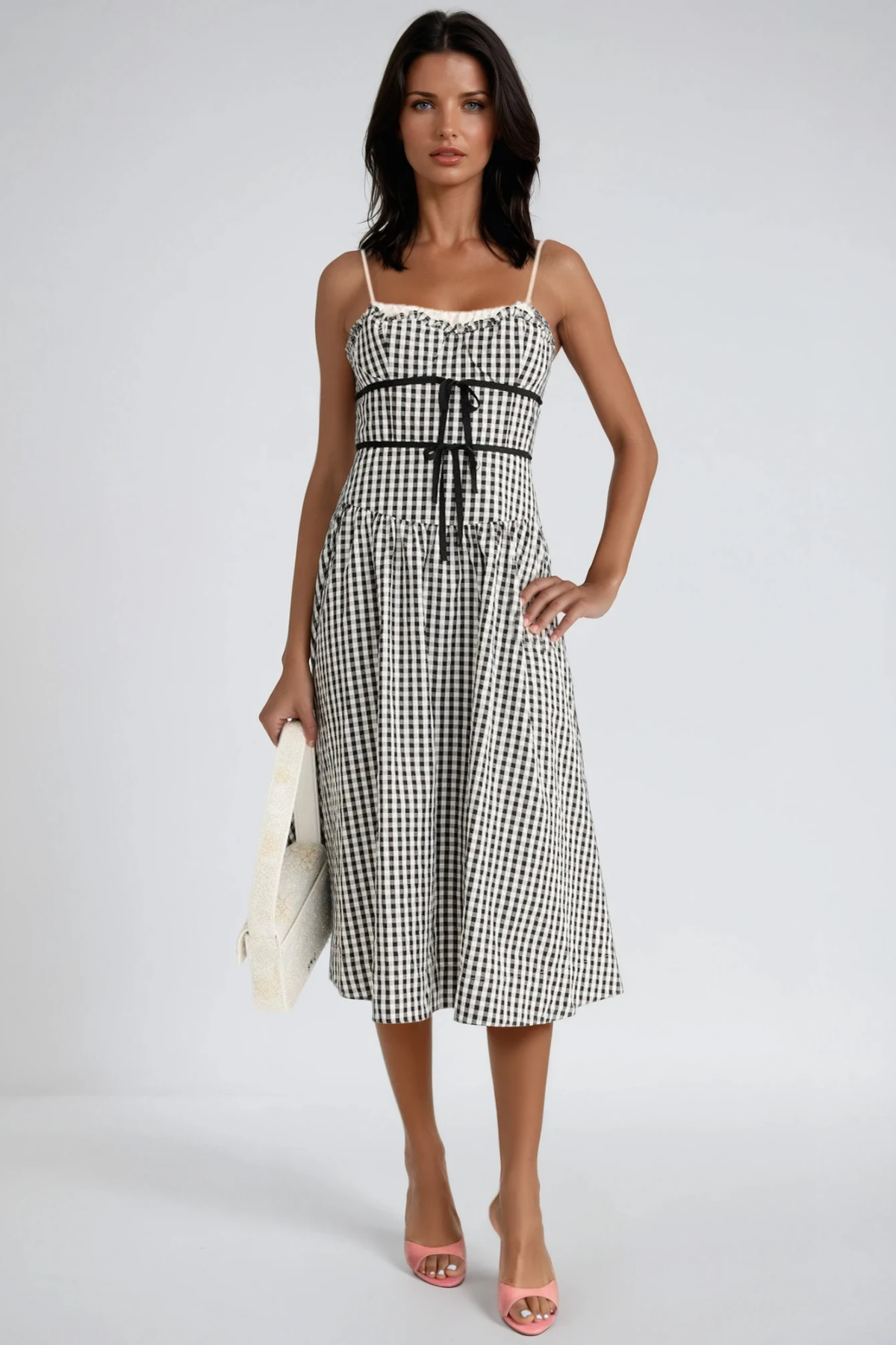 Debby Spaghetti Grid Midi Dress