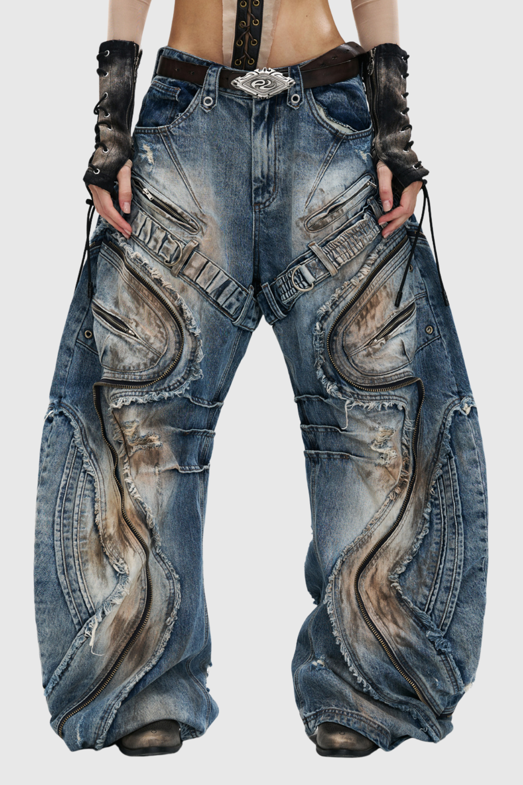 Debdas Zipper Bleached Baggy Jeans