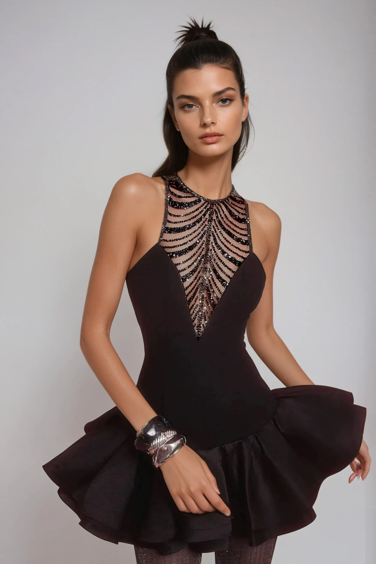 Decima Sequin Cutout Puffy Mini Dress