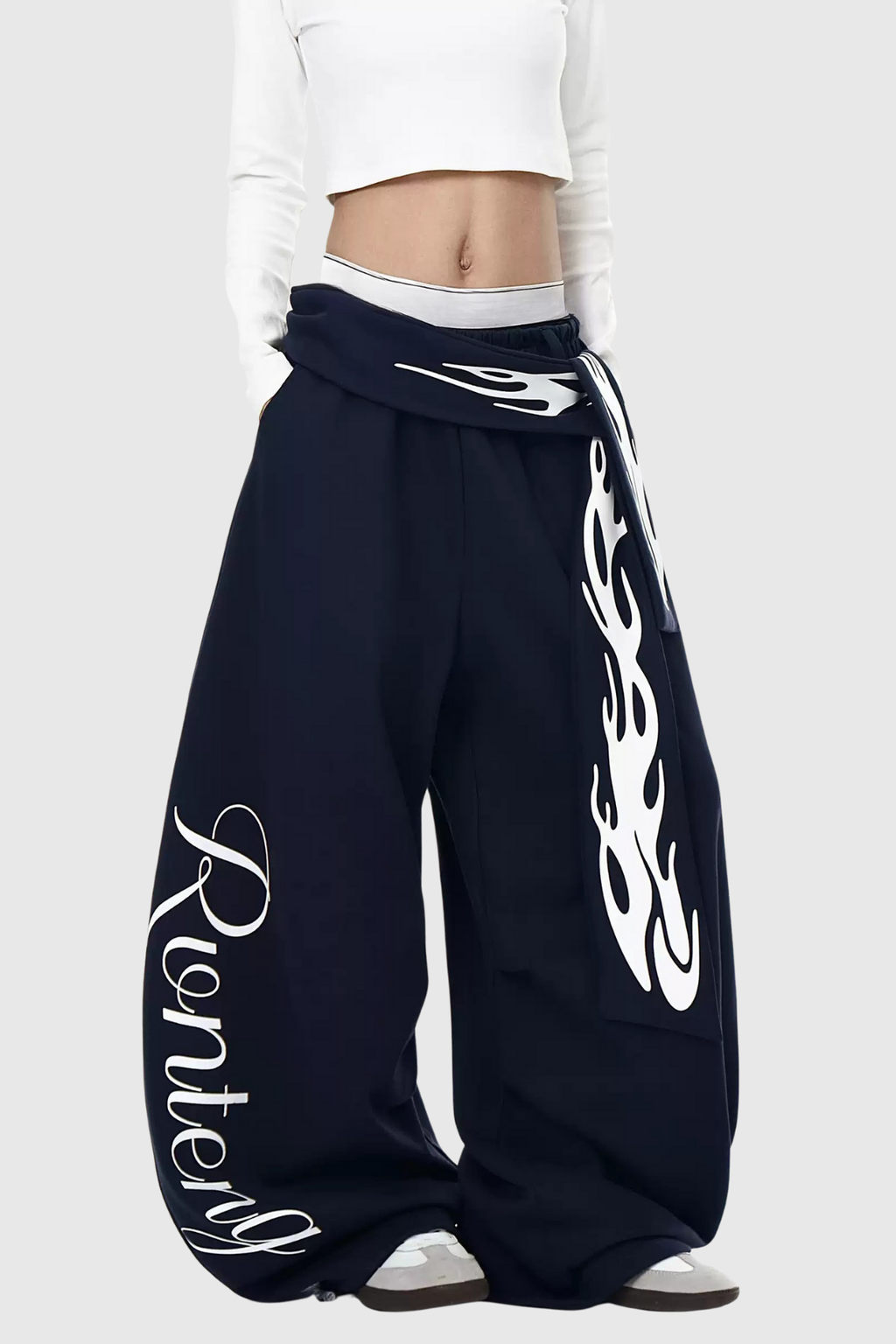 Deeann Print Tie Up Pants In Blue