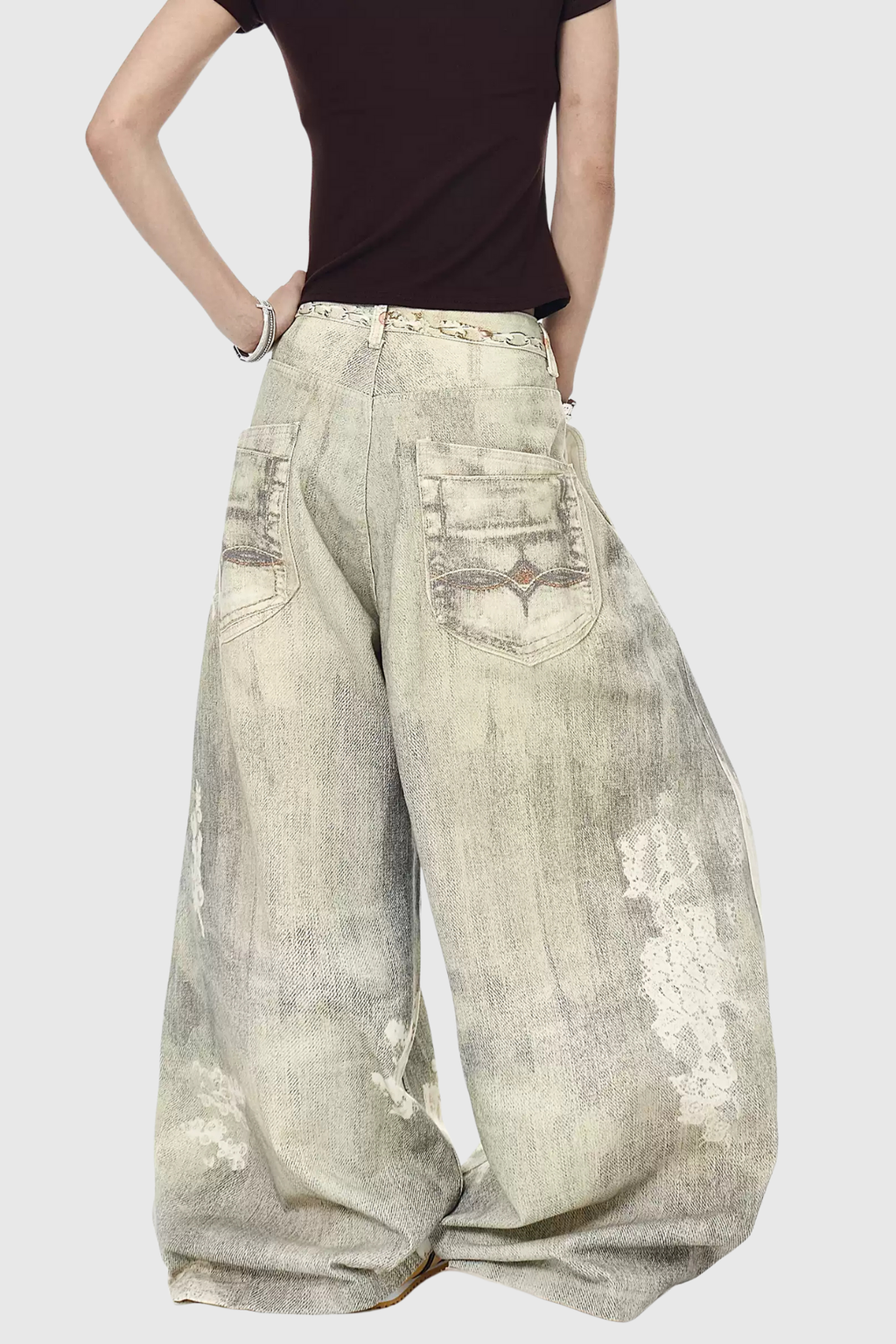 Deemer Print Bleach Dye Wide Leg Jeans