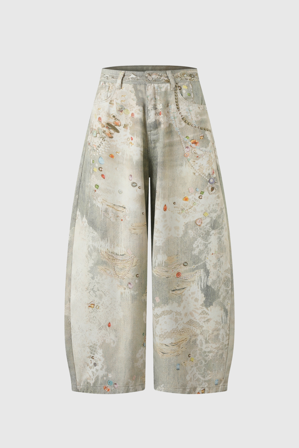Deemer Print Bleach Dye Wide Leg Jeans