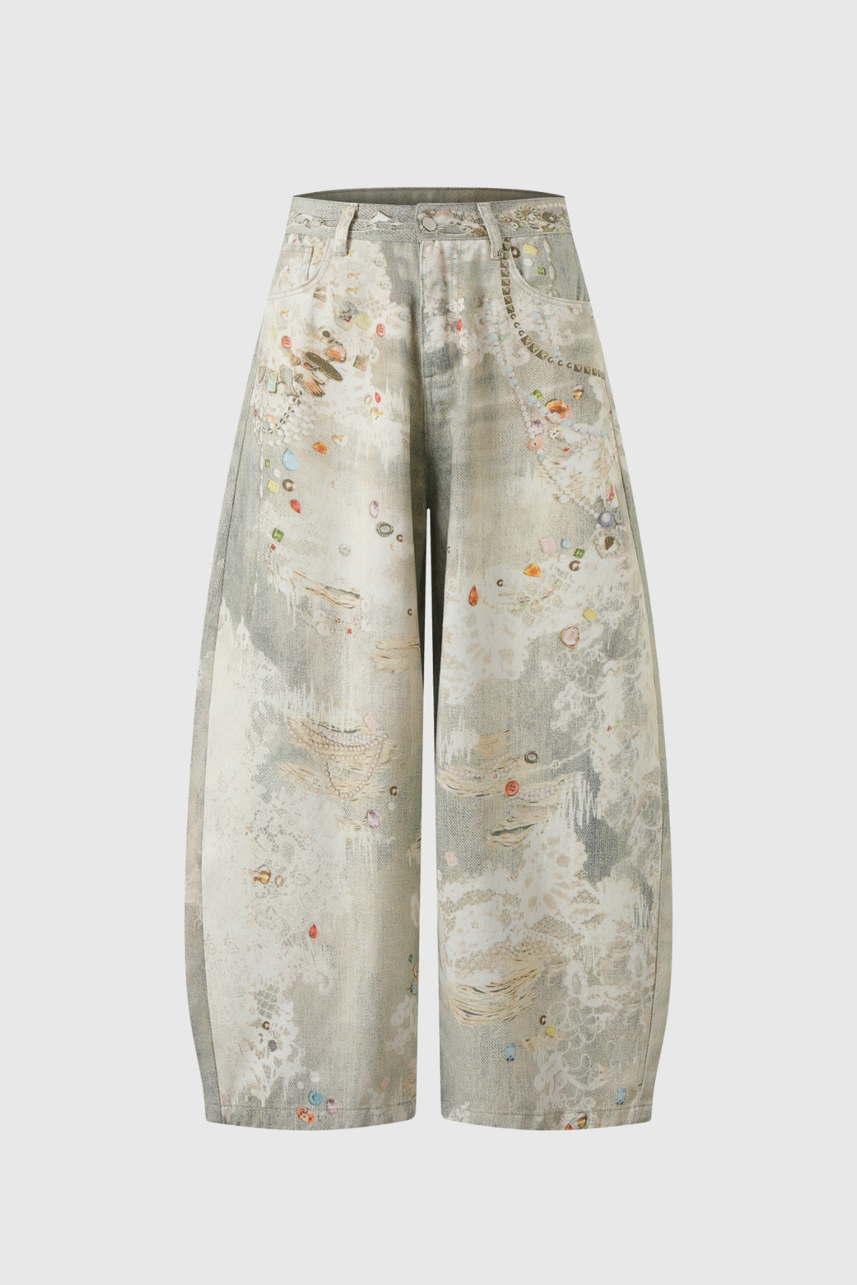 Deemer Print Bleach Dye Wide Leg Jeans