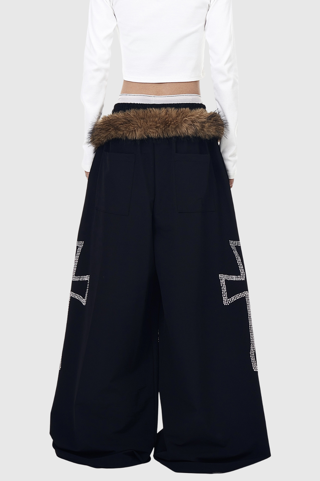 Deena Faux Fur Rhinestone Wide Leg Pants