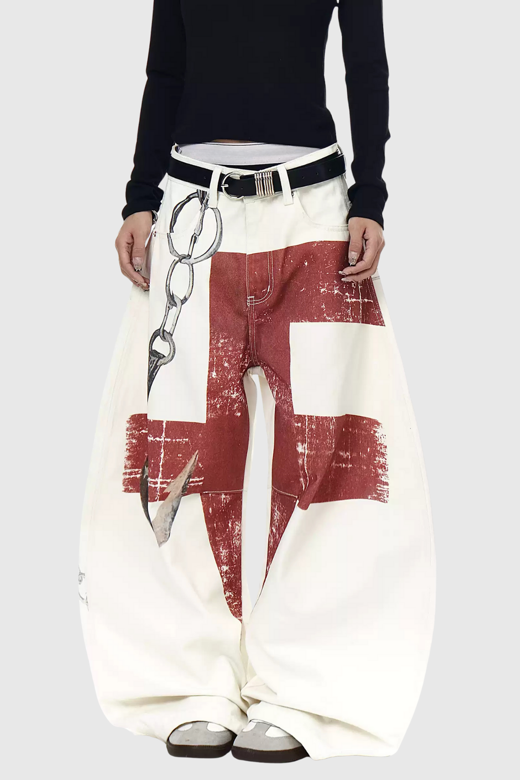 Deep Print Wide Leg Jeans