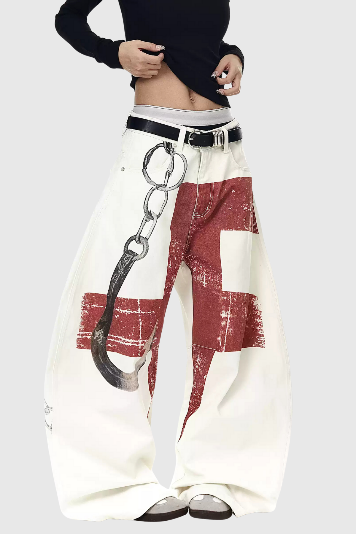 Deep Print Wide Leg Jeans