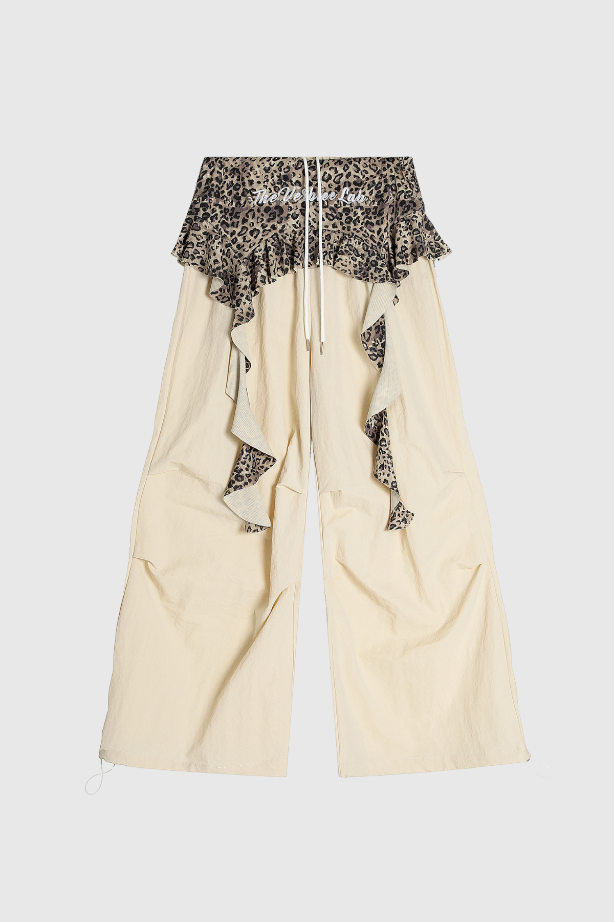 Deepak Leopard Ruffle Deconstruct Pants In Apricot