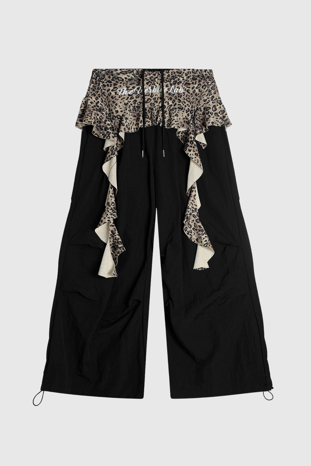 Deepak Leopard Ruffle Deconstruct Pants In Black