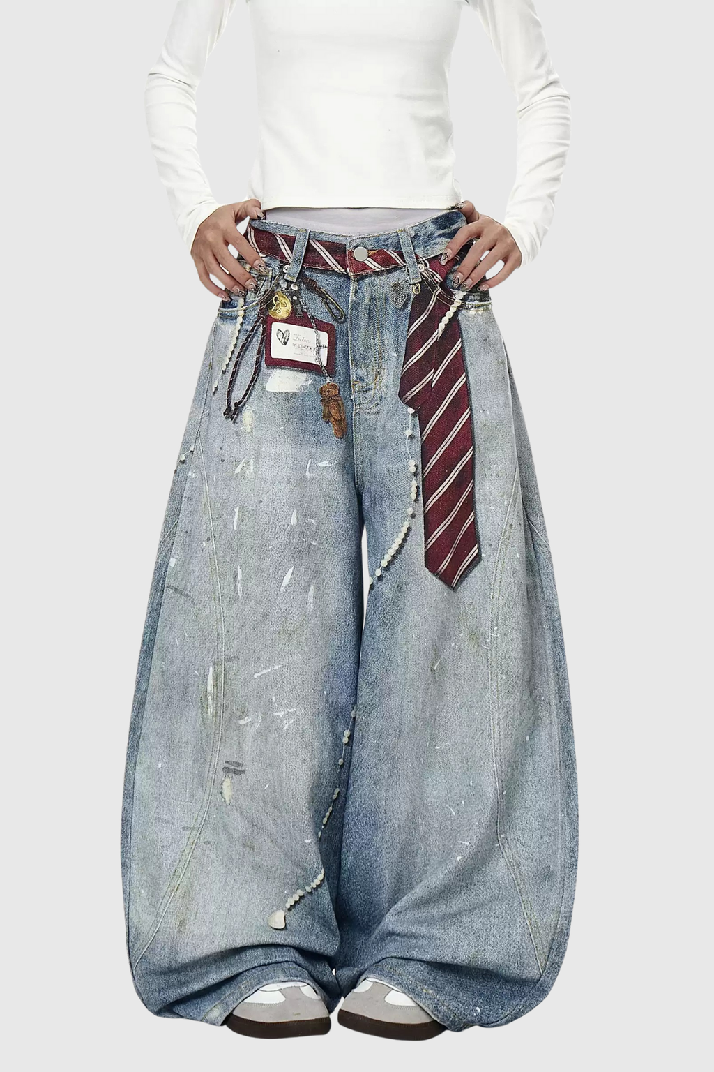 Deepali Splattered Stripe Wide Leg Jeans