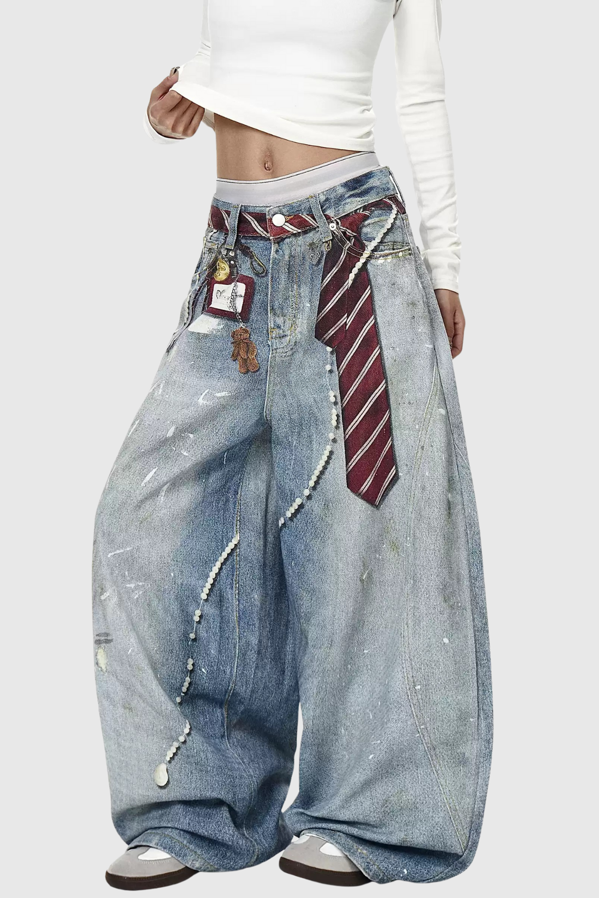 Deepali Splattered Stripe Wide Leg Jeans