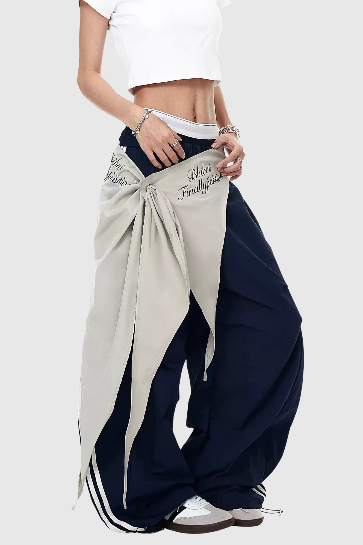 Deepika Stripe Deconstruct Wide Leg Pants In Blue