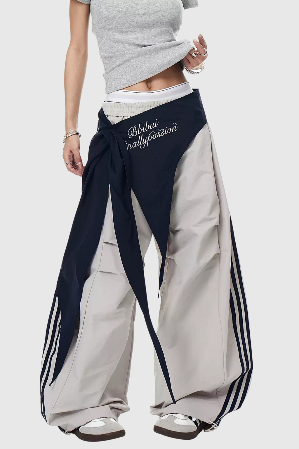 Deepika Stripe Deconstruct Wide Leg Pants In Khaki