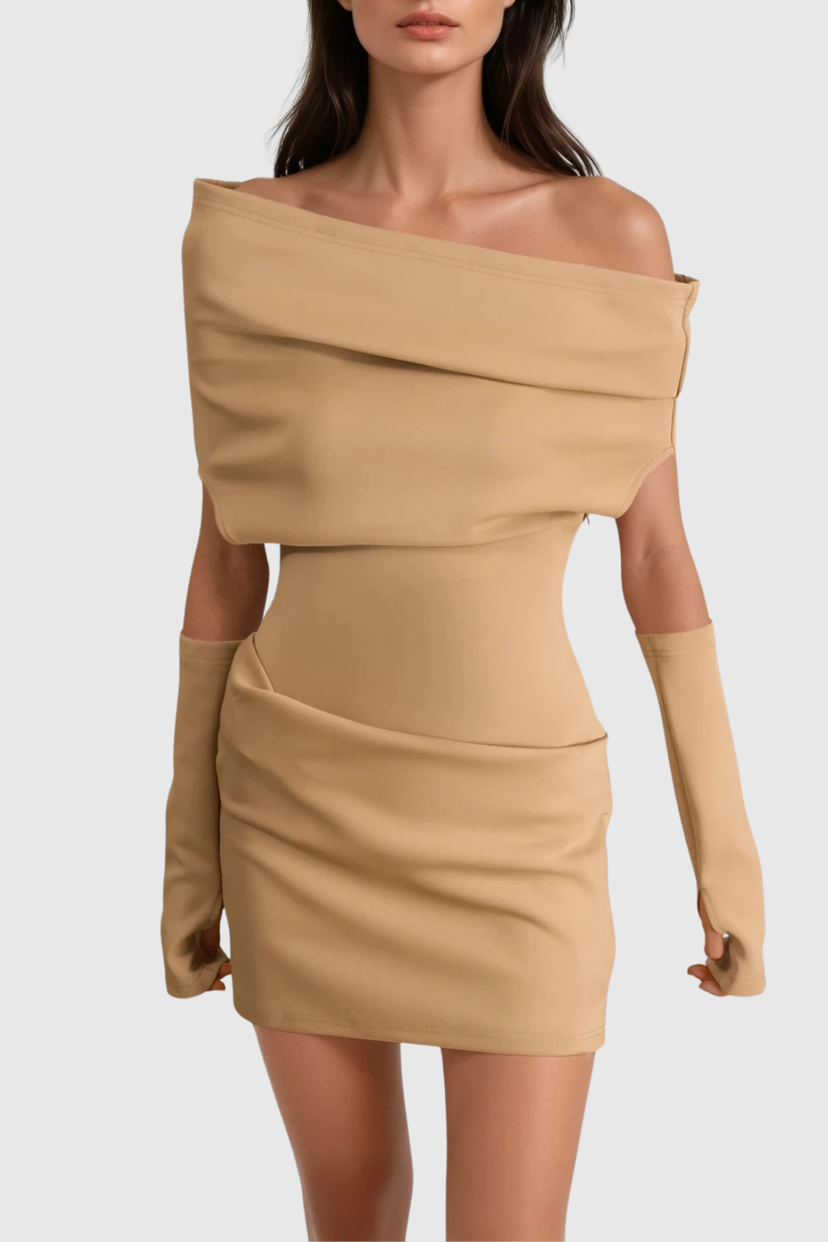 Degataga Off Shoulder Bodycon Ruch Mini Dress