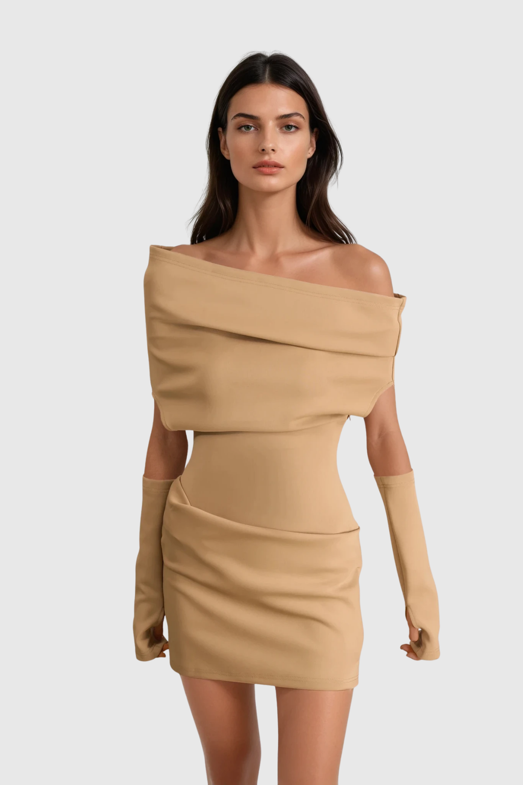 Degataga Off Shoulder Bodycon Ruch Mini Dress