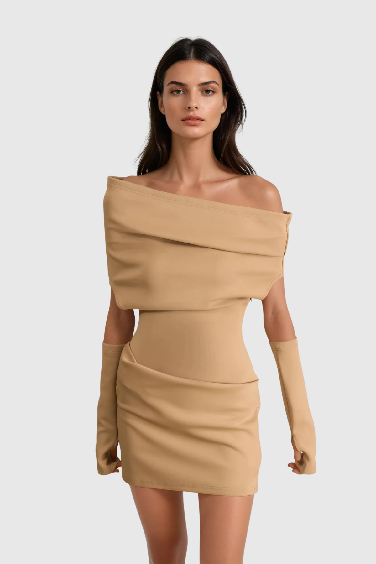 Degataga Off Shoulder Bodycon Ruch Mini Dress