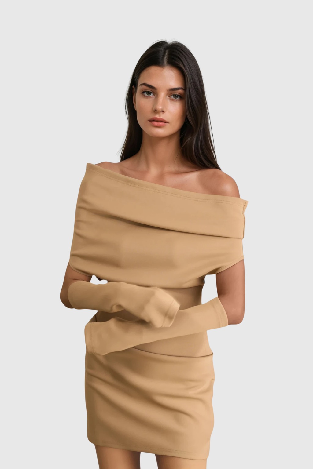 Degataga Off Shoulder Bodycon Ruch Mini Dress