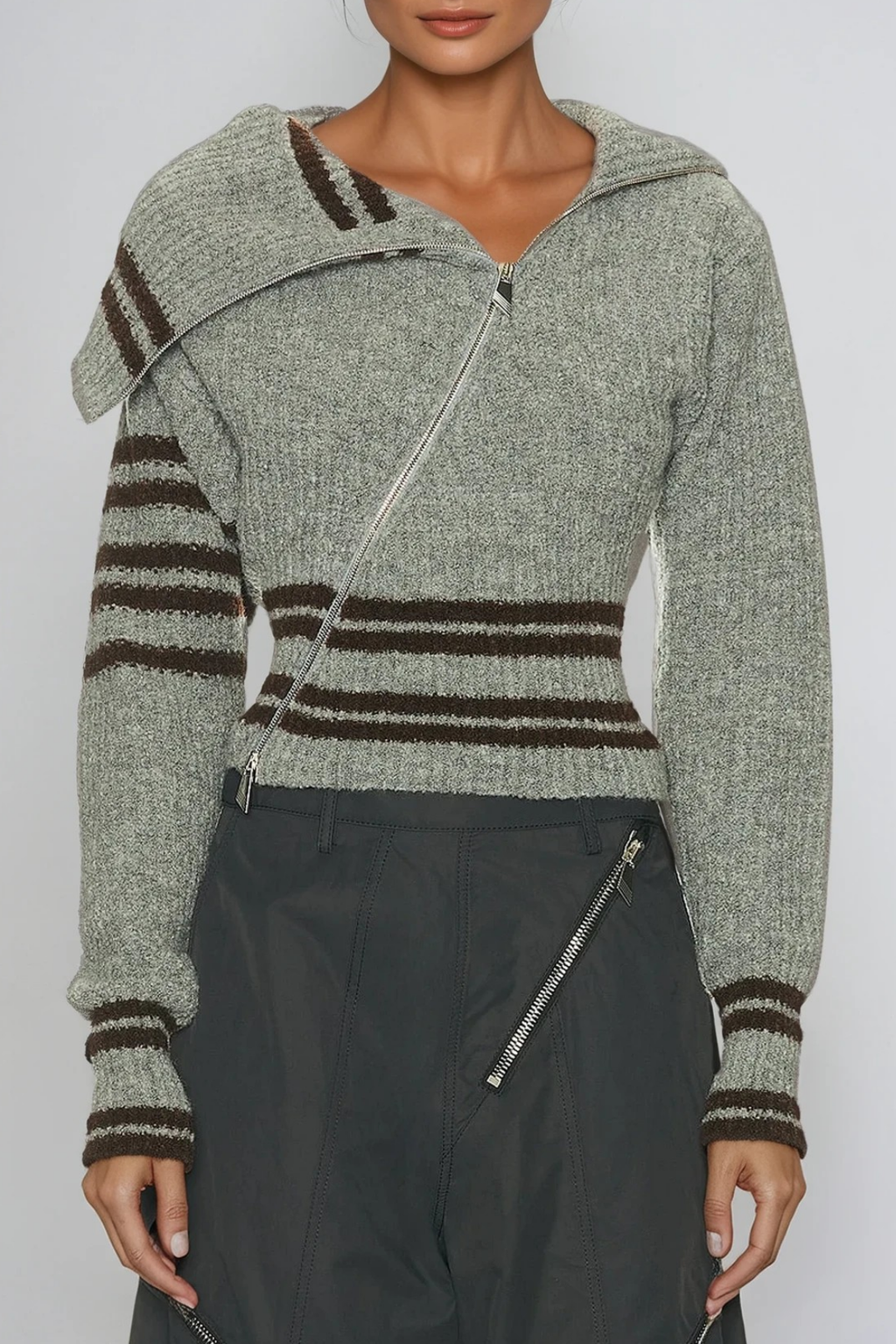 Deianira Zipper Asymmetric Knit Top