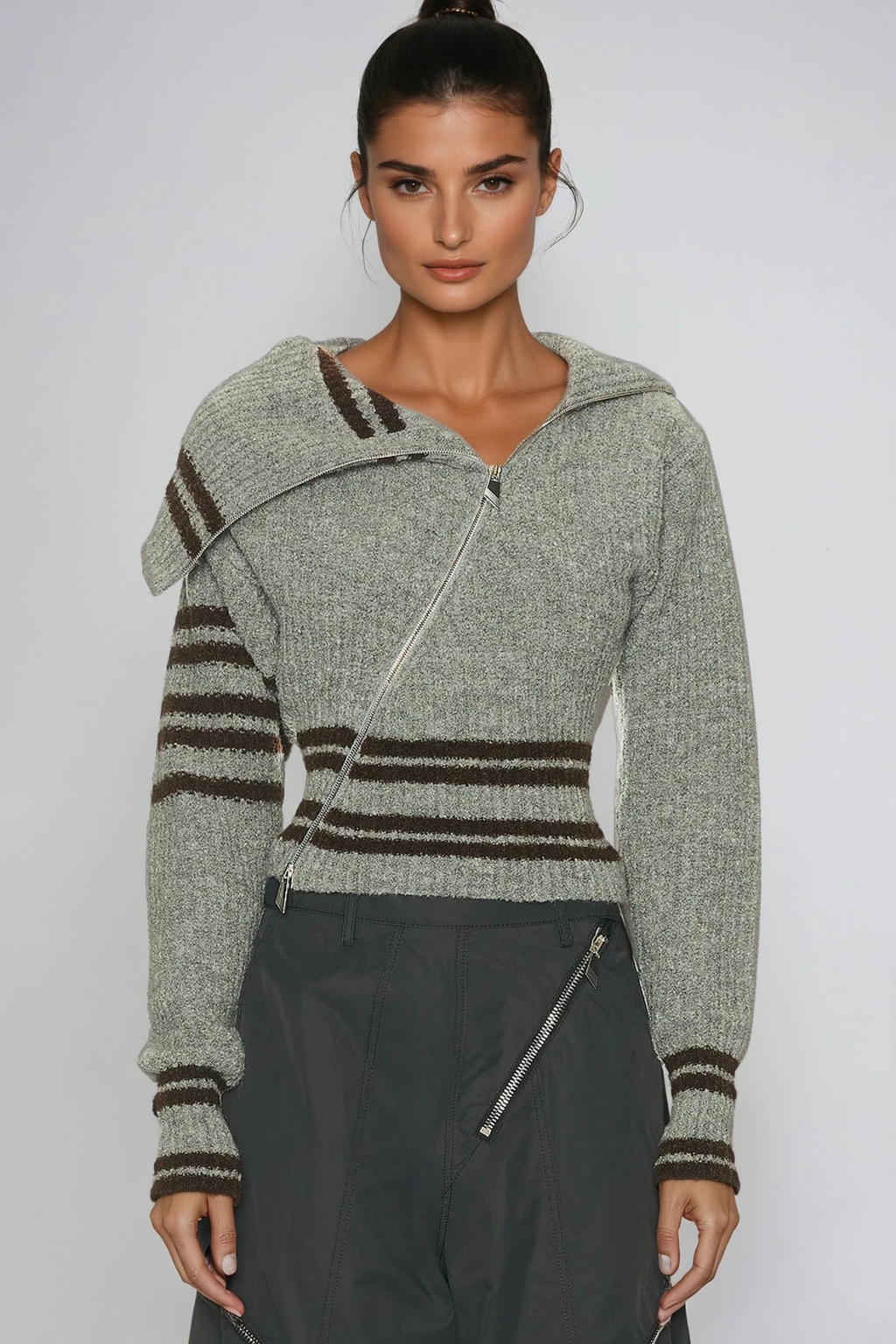 Deianira Zipper Asymmetric Knit Top