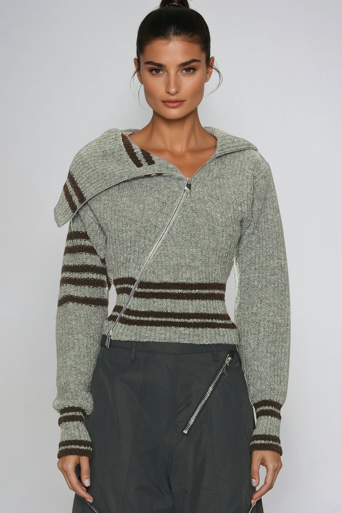 Deianira Zipper Asymmetric Knit Top