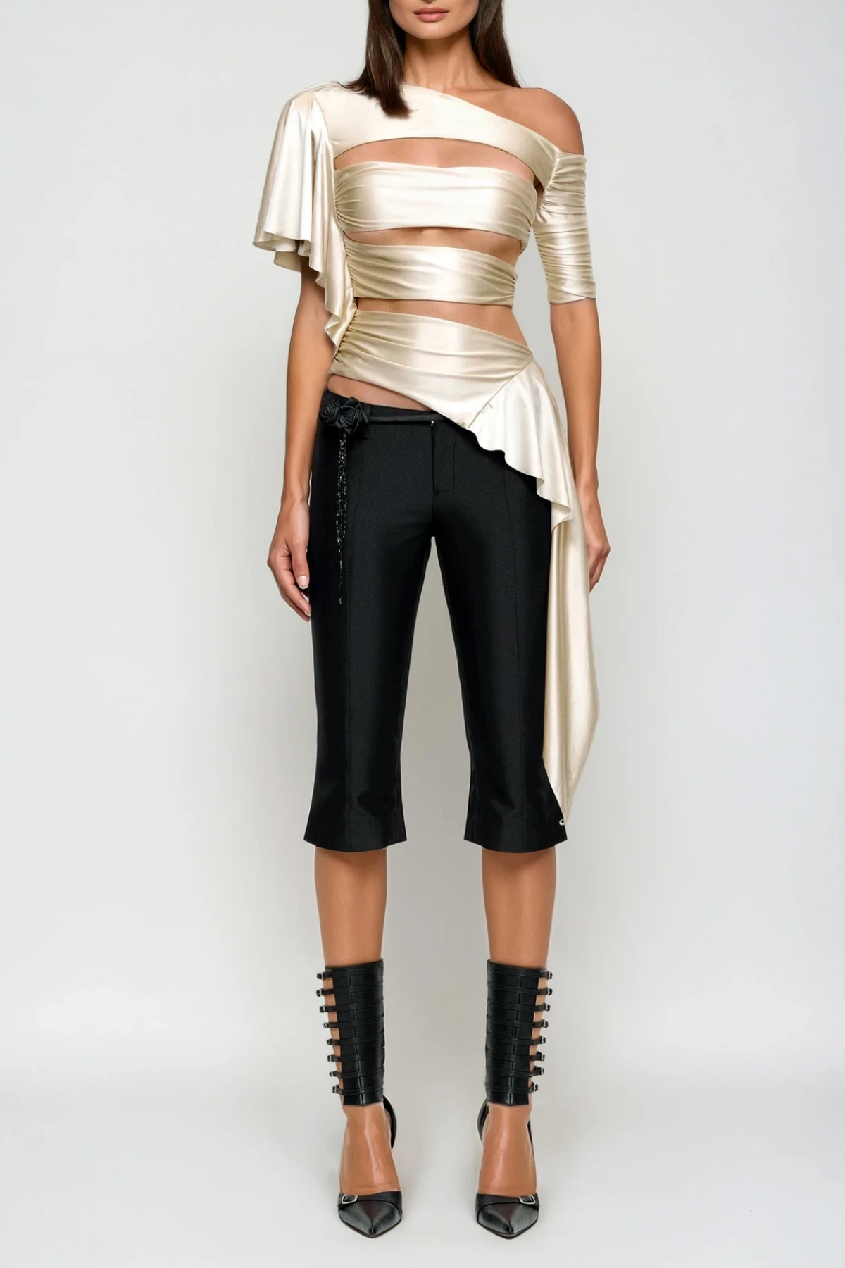 Deimne One Shoulder Cutout Satin Top