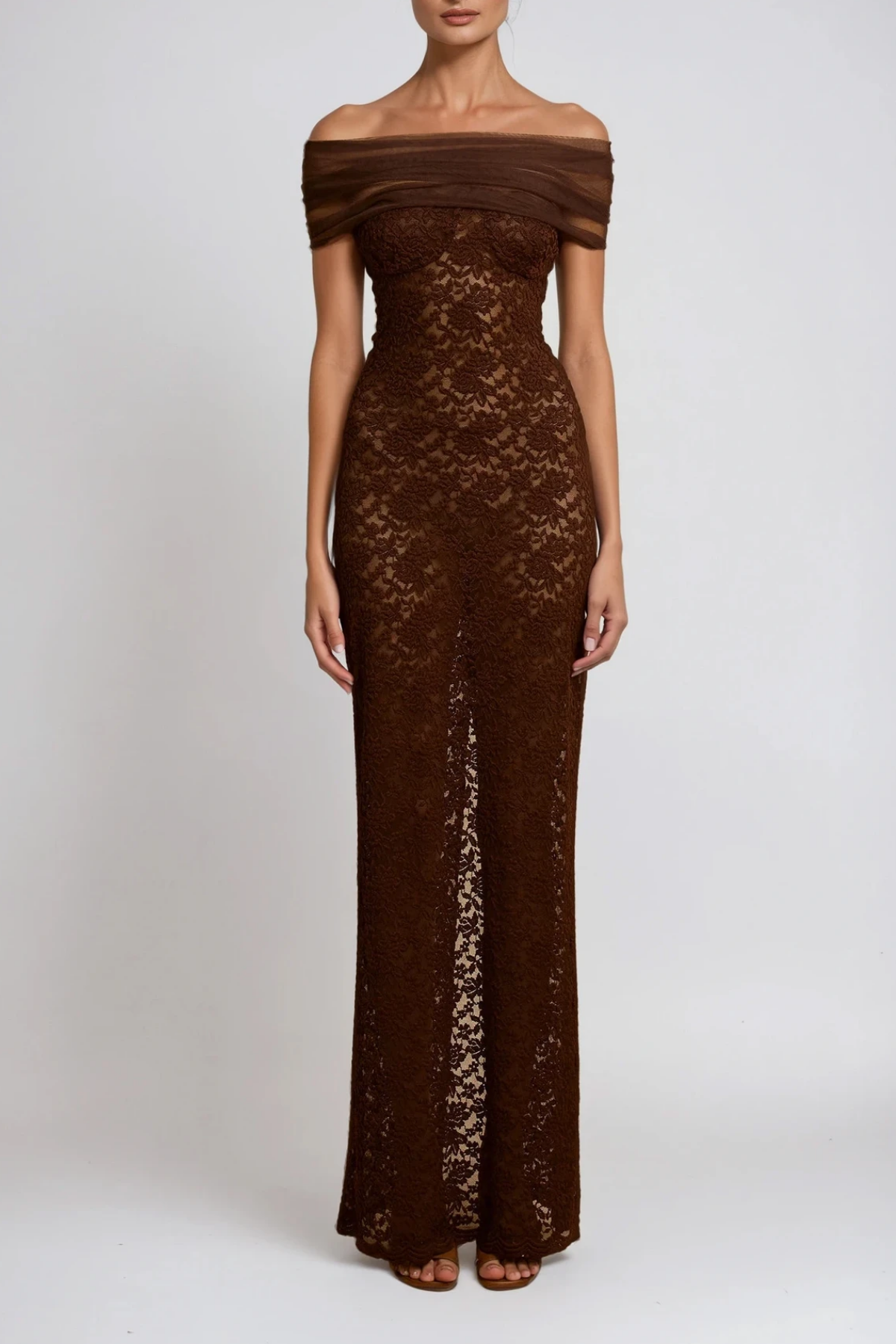 Deion Off Shoulder Bodycon Lace Maxi Dress