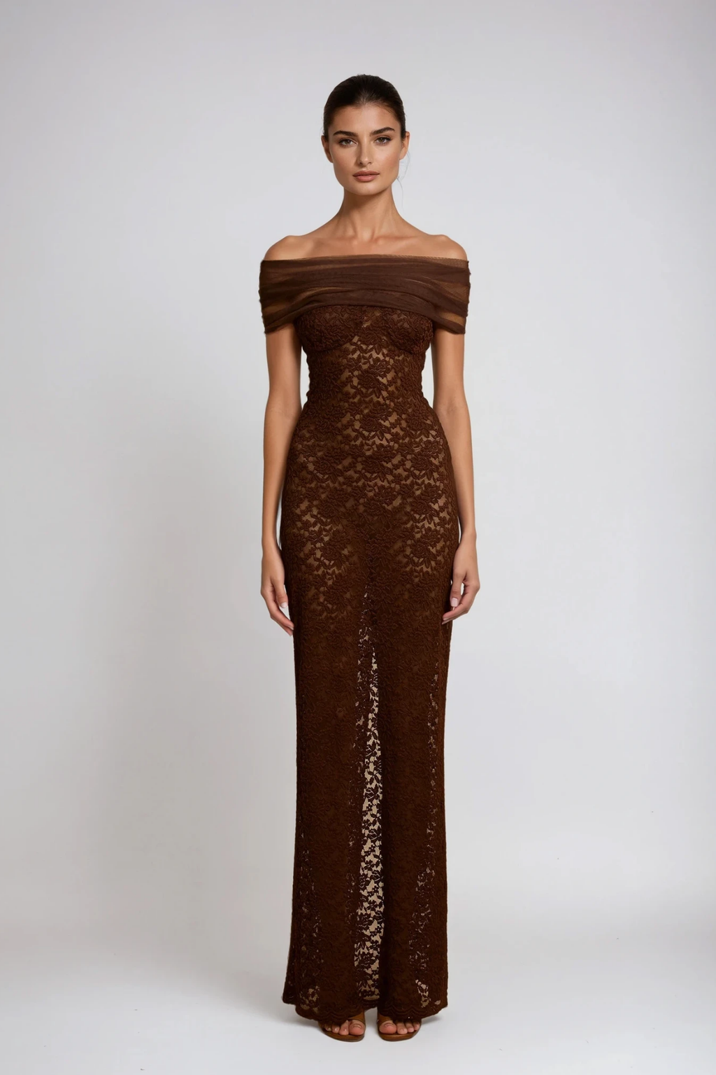 Deion Off Shoulder Bodycon Lace Maxi Dress