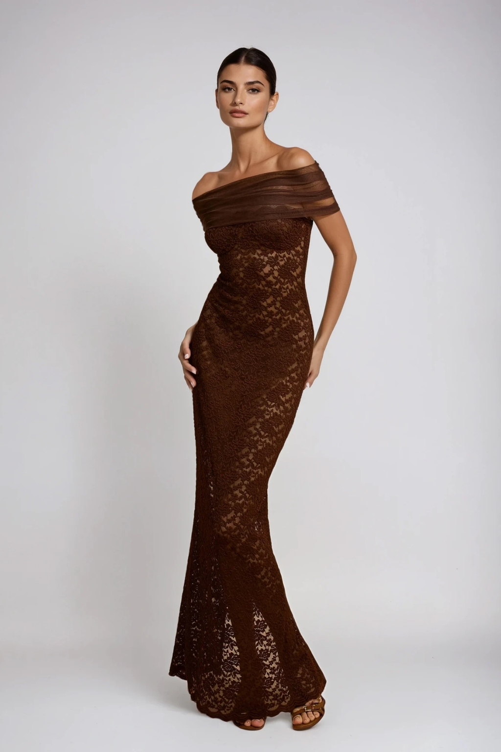 Deion Off Shoulder Bodycon Lace Maxi Dress