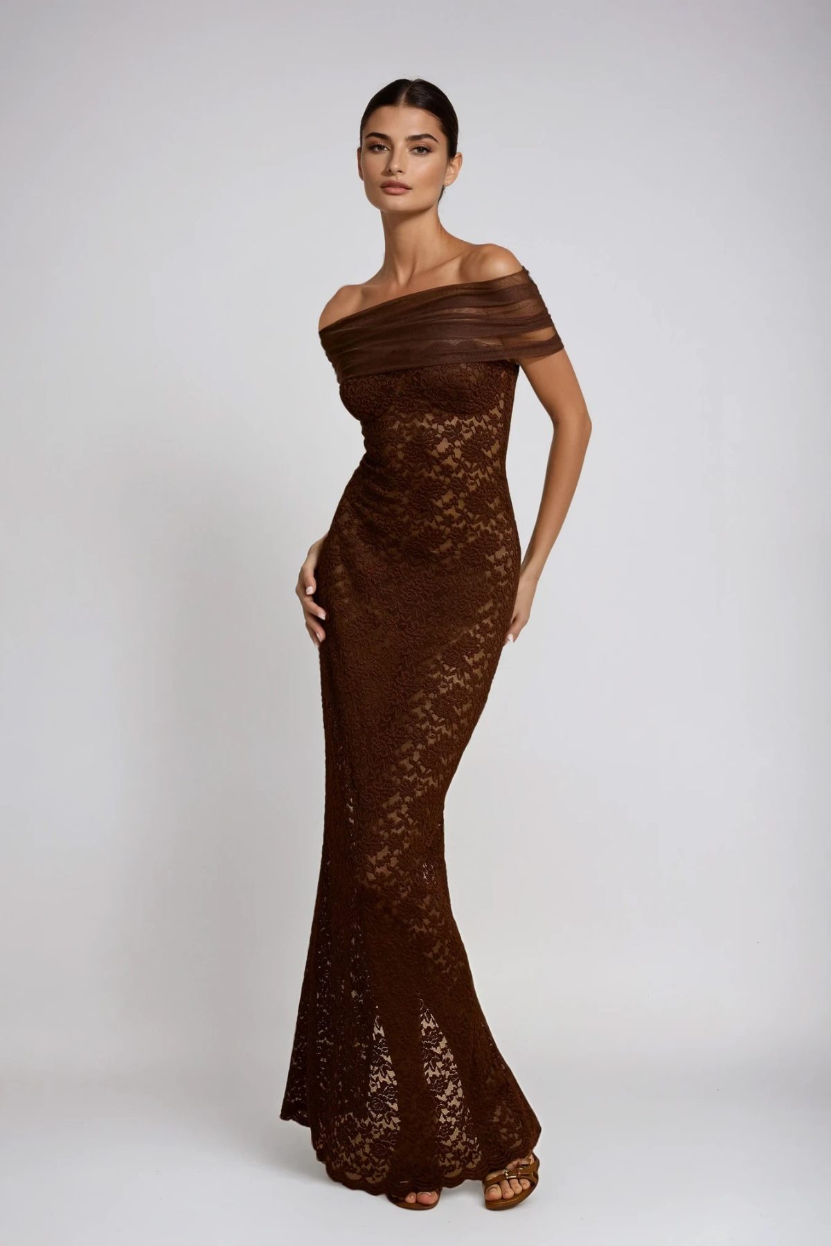 Deion Off Shoulder Bodycon Lace Maxi Dress