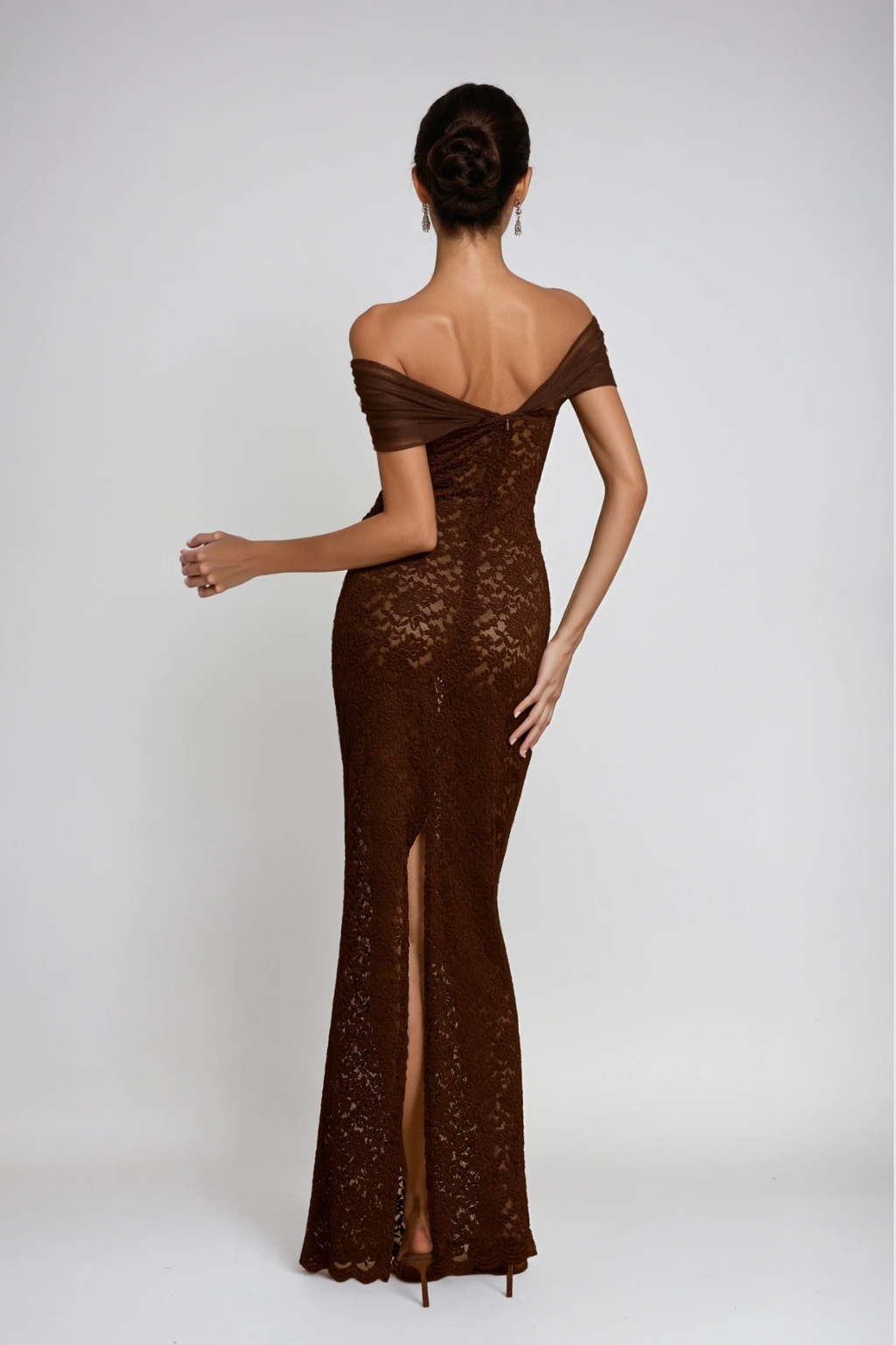 Deion Off Shoulder Bodycon Lace Maxi Dress