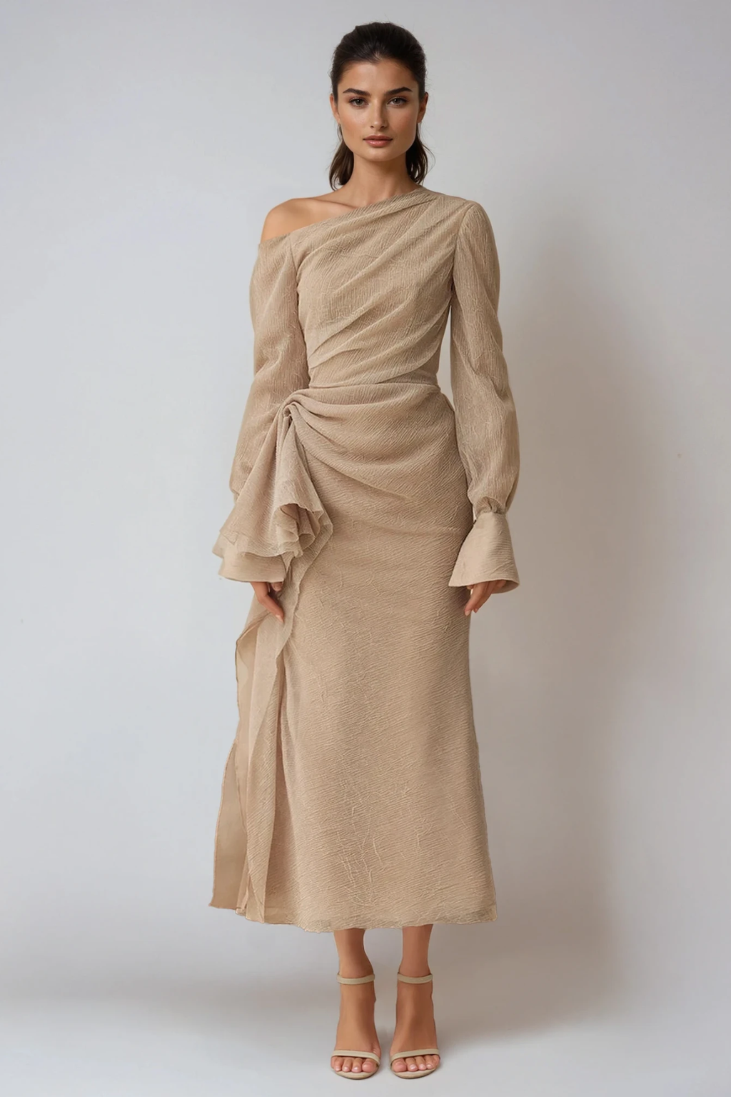 Deitra Asymmetric Ruch Maxi Dress