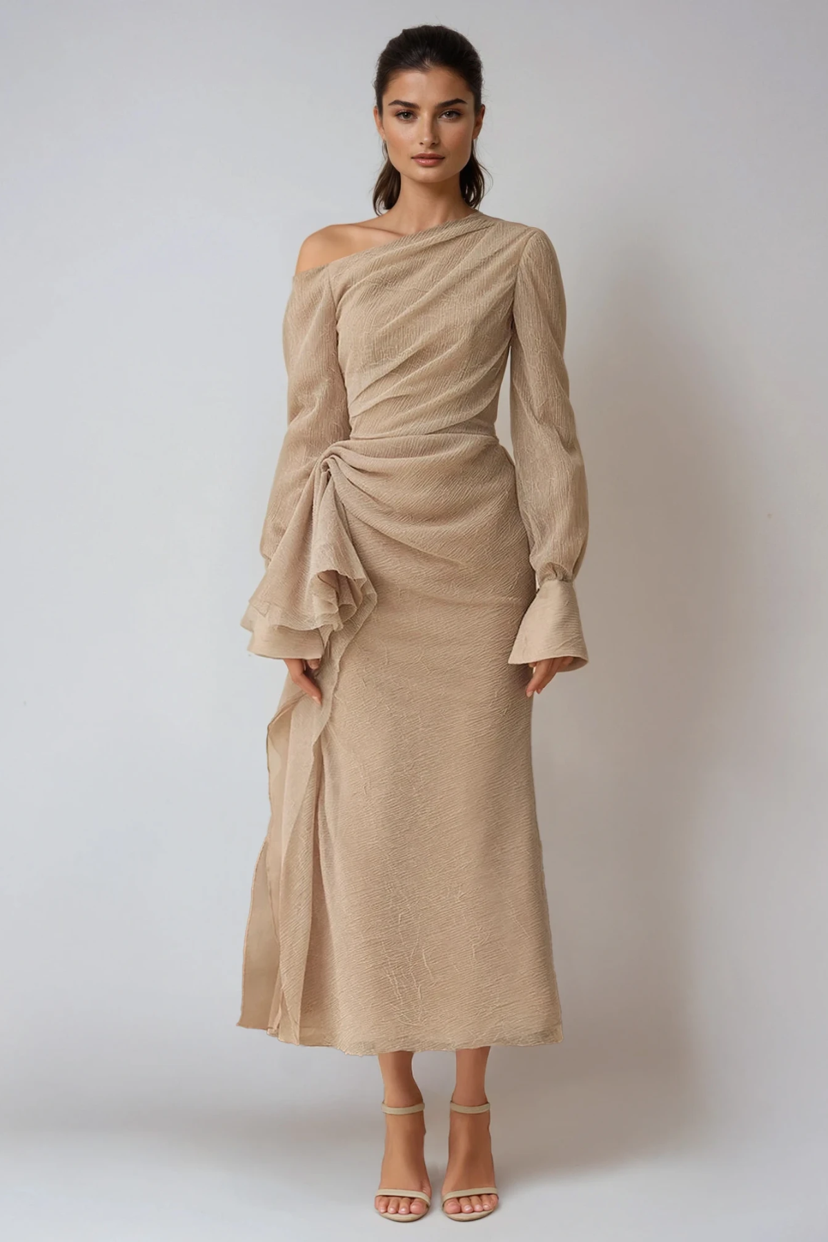 Deitra Asymmetric Ruch Maxi Dress