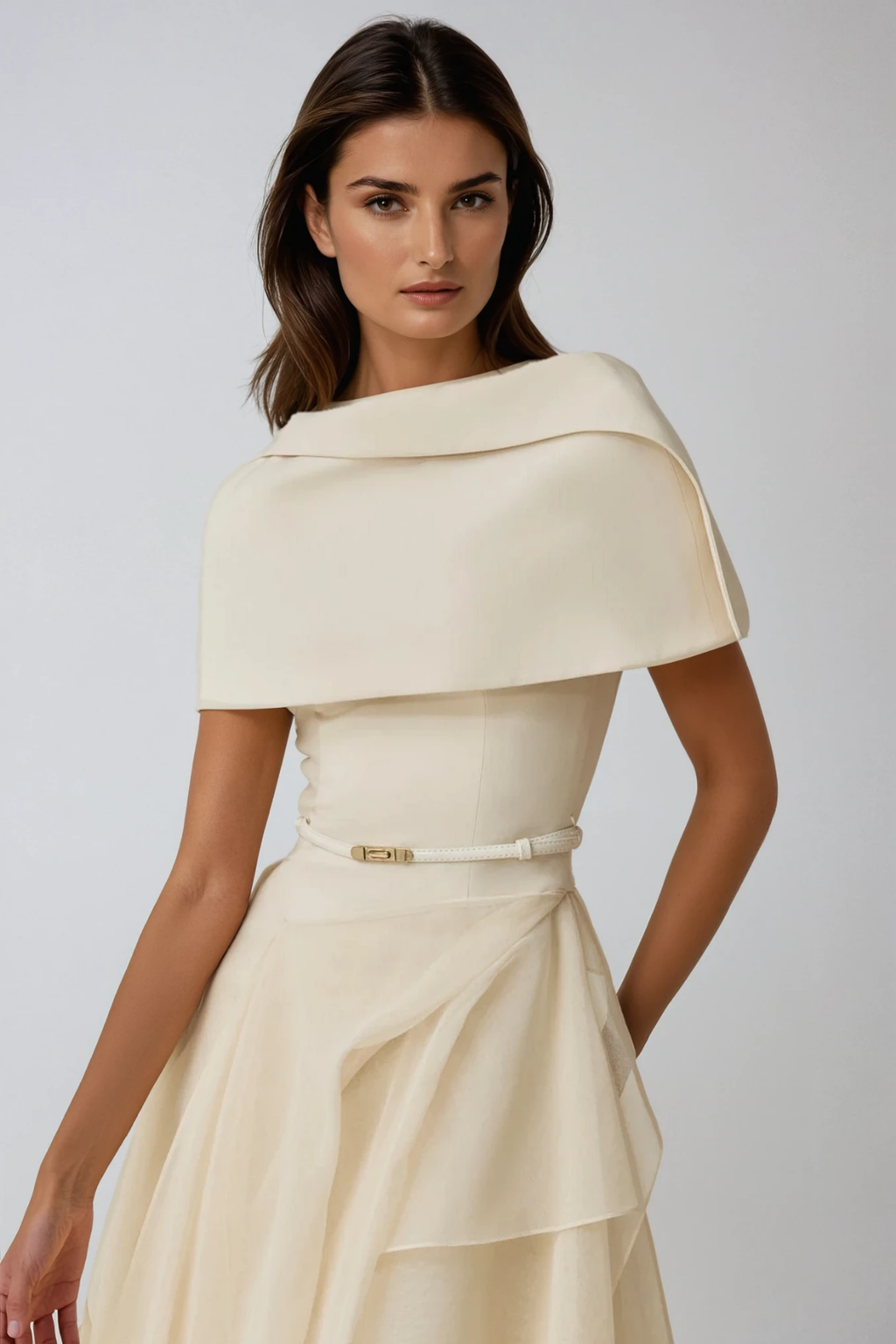 Deividas Two Piece Shawl Ruffle Midi Dress