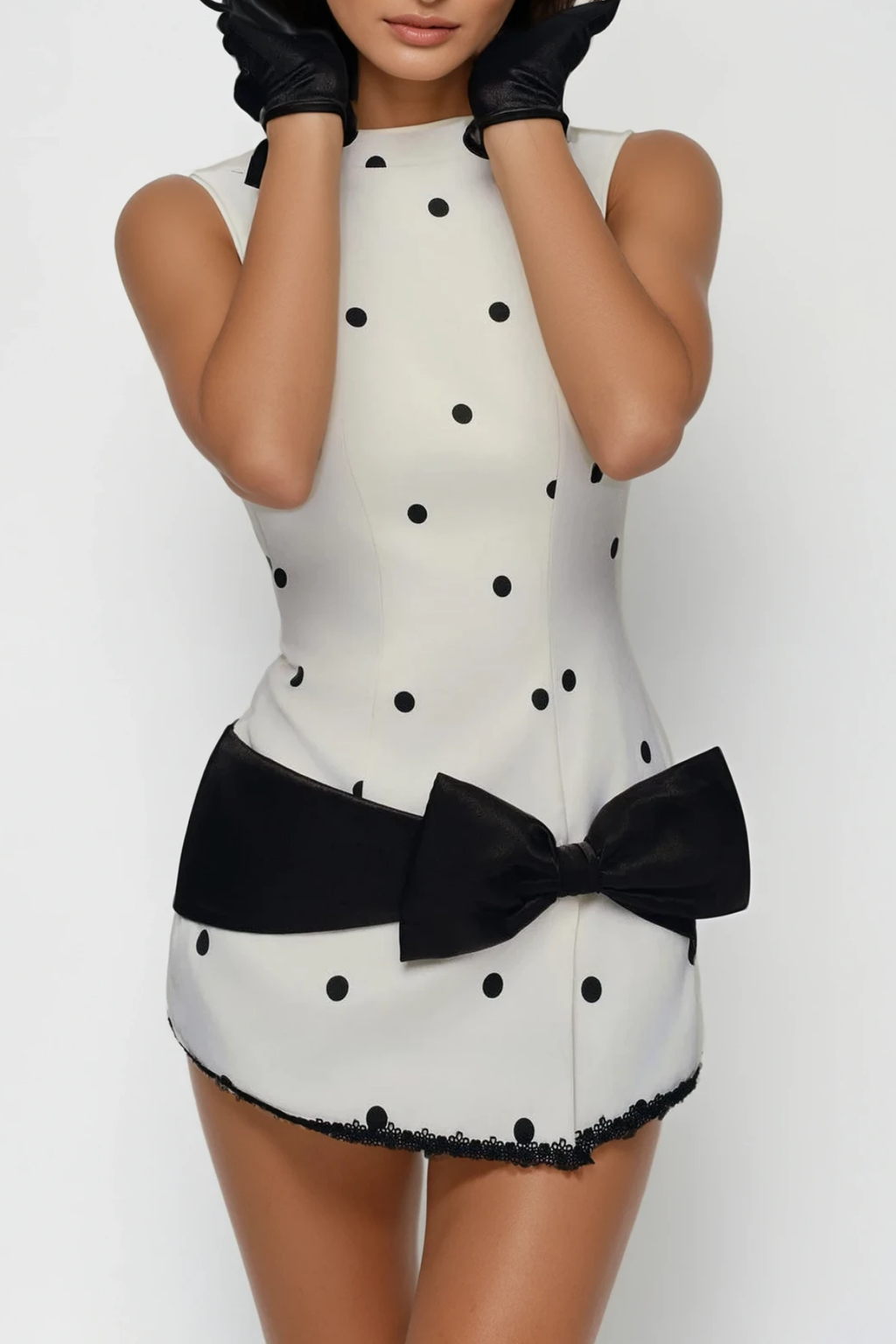 Deja Sleeveless Dot Bow Mini Dress