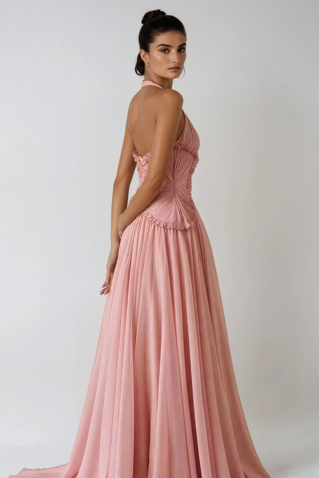 Dekel Halter Neck Ruffle Maxi Dress In Pink