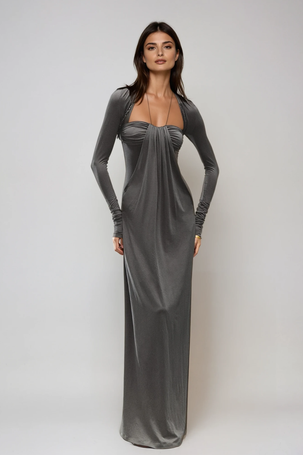 Delaiah Halter Neck Ruch Maxi Dress