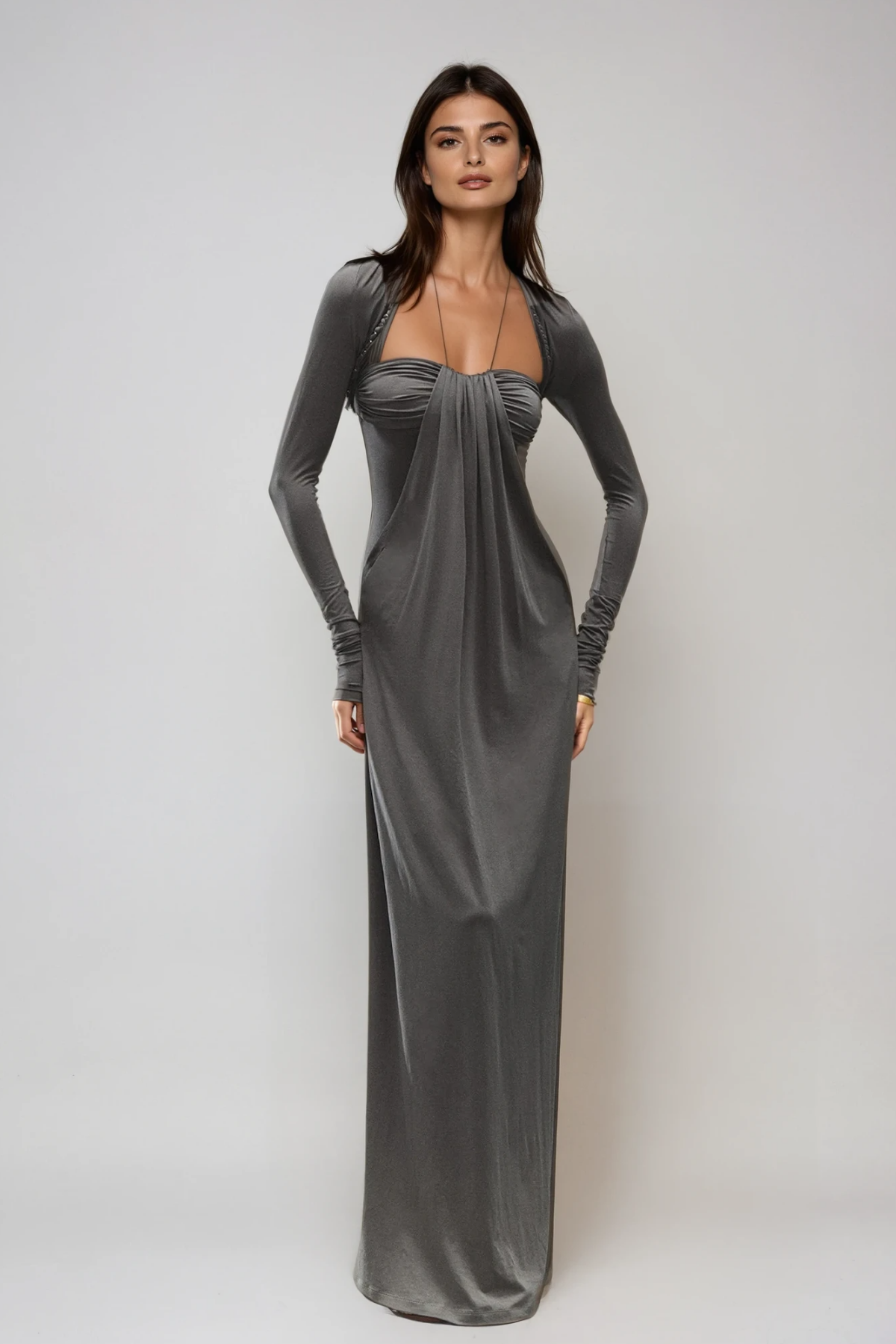Delaiah Halter Neck Ruch Maxi Dress