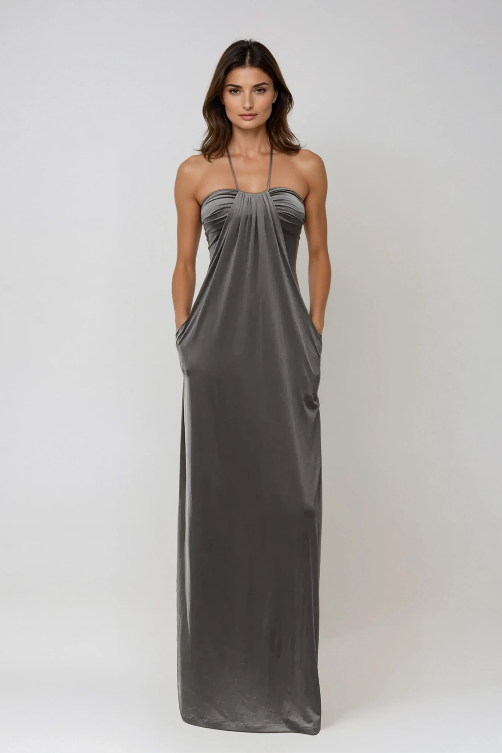 Delaiah Halter Neck Ruch Maxi Dress