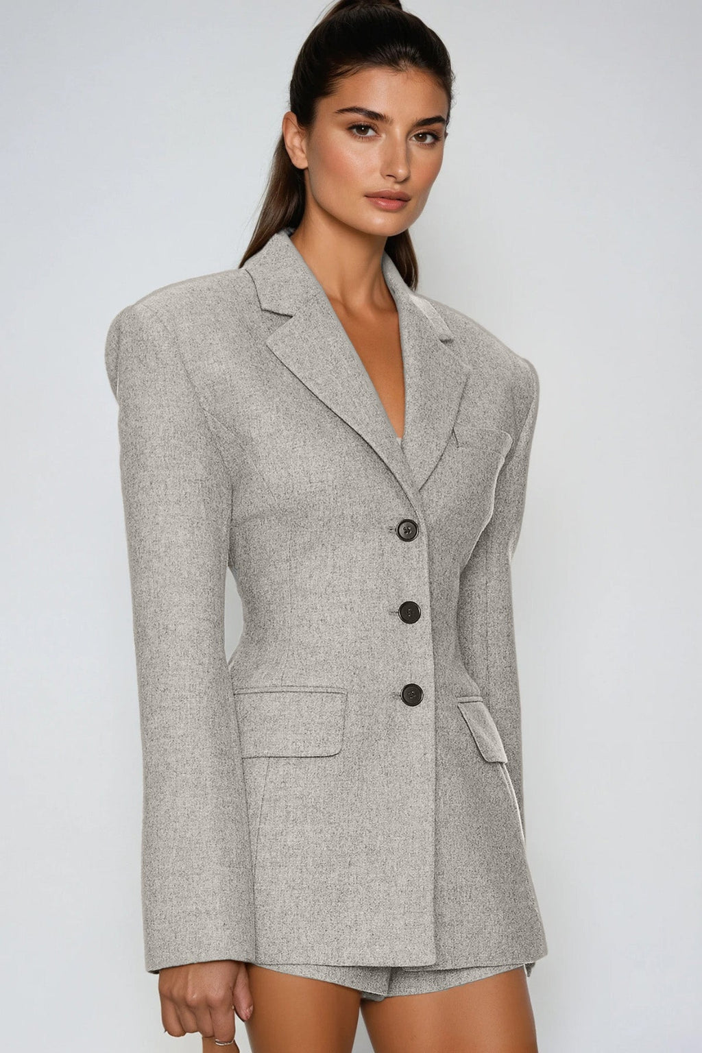 Delaney Lapel Blazer In Slight Grey